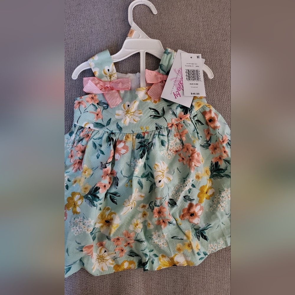 PERFECT FOR EASTER.Bonnie Baby Floral Sundress : Aqua with Pink & Yellow Accents